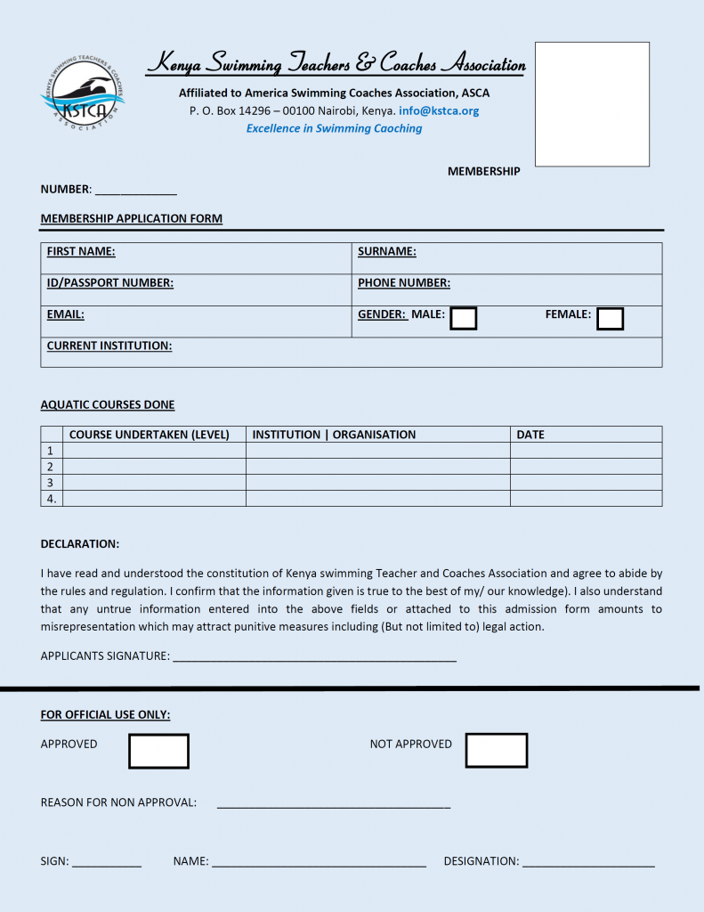 KSTCA - Membership Application Form